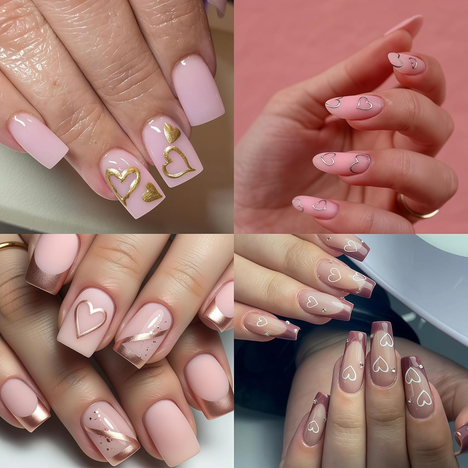 8 Sheets Valentines Day Nail Art Stickers 3D Gold Silver White Rose Gold Hollow