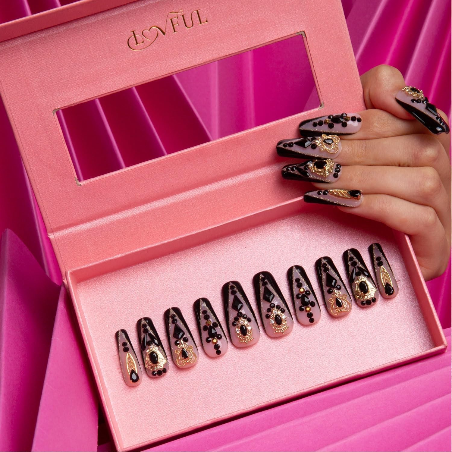 Handmade Crystal Full Cover Reusable Coffin Nails