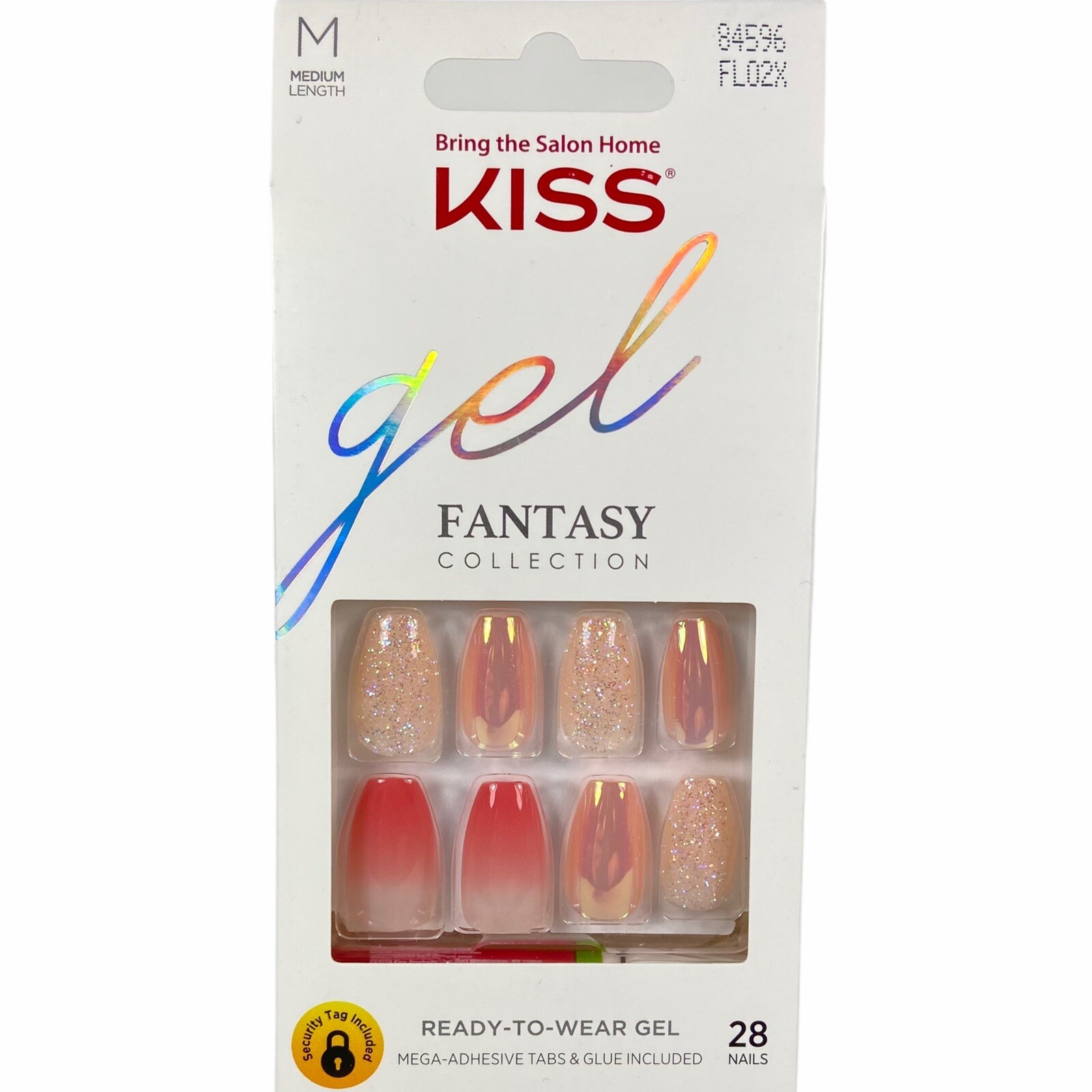 NEW Kiss Nails Gel Fantasy Press Glue Manicure Medium Coffin Pink Ombre Glitter