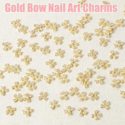 Mabor 80PCS Gold 3D Bow Nail Charms, Alloy Metal Bows for Nails, Shiny DIY