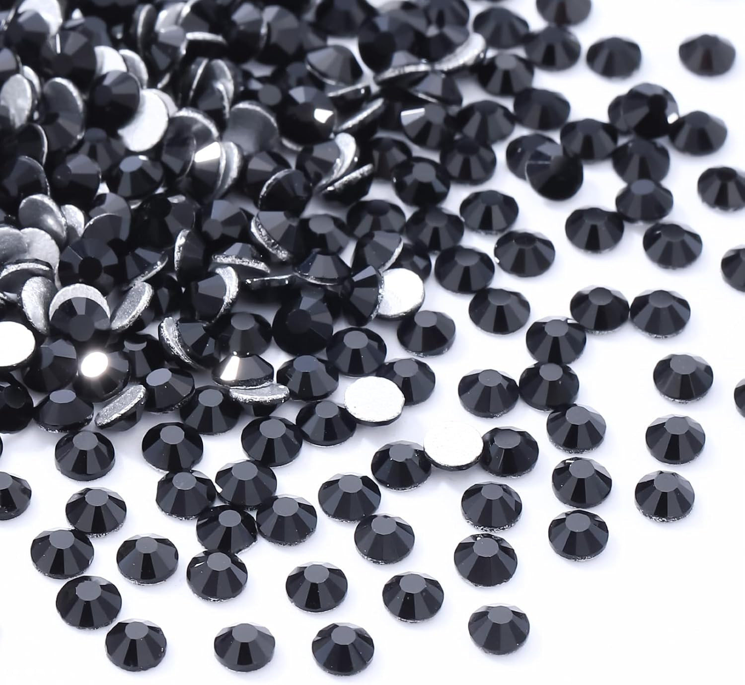 Black Flatback Rhinestones, Glass Rhinestones for Nail Art and Craft, Glue Fix,