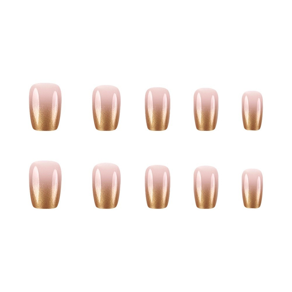 Gold to Pink Gradient Press On Nails Short Square ABS Material 30 Pieces