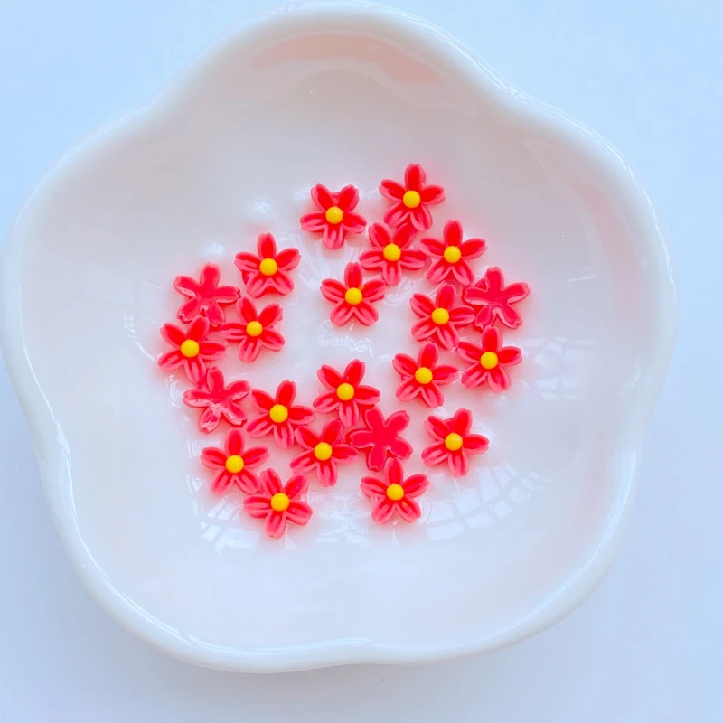 200Pcs New Cute Mini 8mm Flower Flat Back Resin Nail Enhancement Jewelry Craft