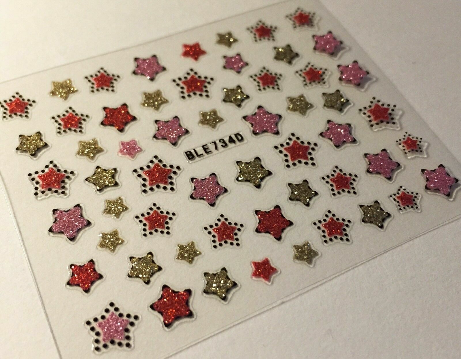 Nail Art 3D Decal Glitter Stickers Stars 4th of July Red Gold Pink BLE734D