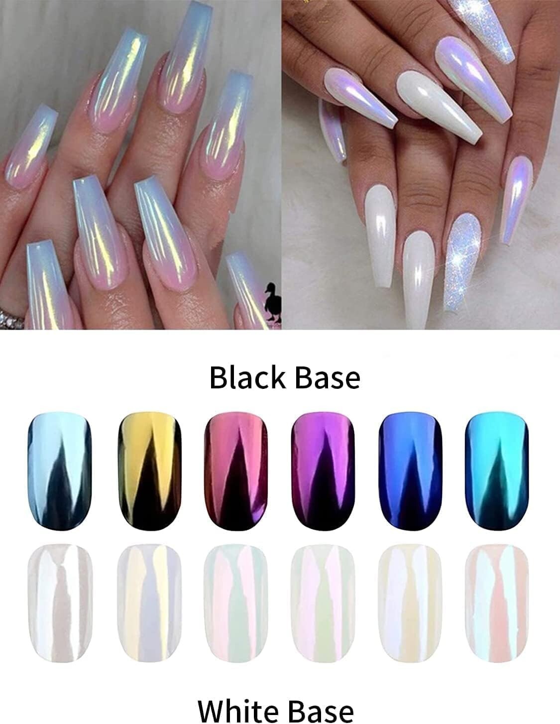 Iridescent Aurora Mermaid Chrome Nail Powder – 6 Color Set with Super Pearl E…