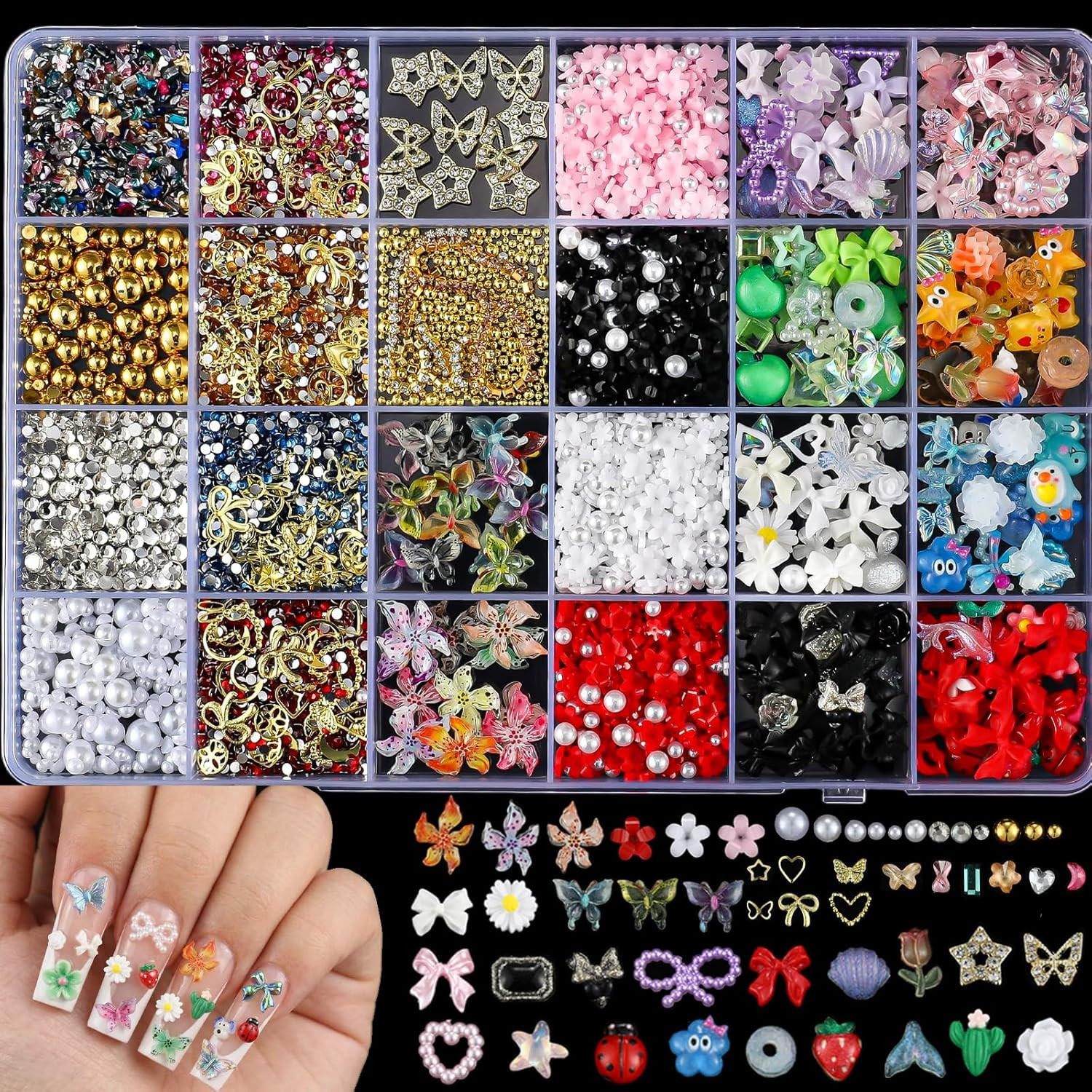 8000Pcs 3D Nail Charms and Nail Gems, Cute Nail Rhinestones Y2K for Nails