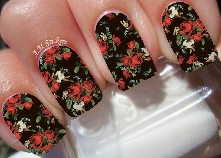 Red Roses Nail Art Stickers Transfers Decals Set of 22 – A1028