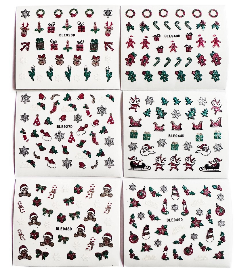[DDP] 5Pcs Sparkly Colorful Stickers 3D Christmas Nail Snowflake Cartoon Slider