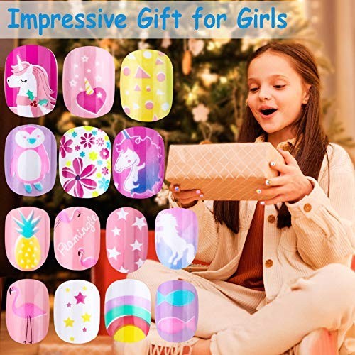 144 Pieces Press on Nails for Kids – Short Acrylic False Nail Tips (Rainbow Sky)