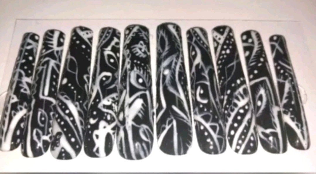 Handmade custom Black Paisley bandanna 10pc 3xl acrylic press on nails Sz Small