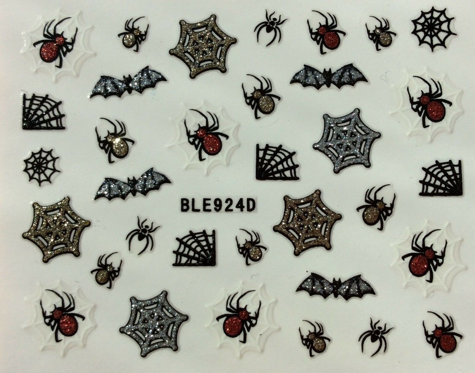 Nail Art 3D Glitter Decal Stickers red yellow gold silver Spider web bat BLE924D