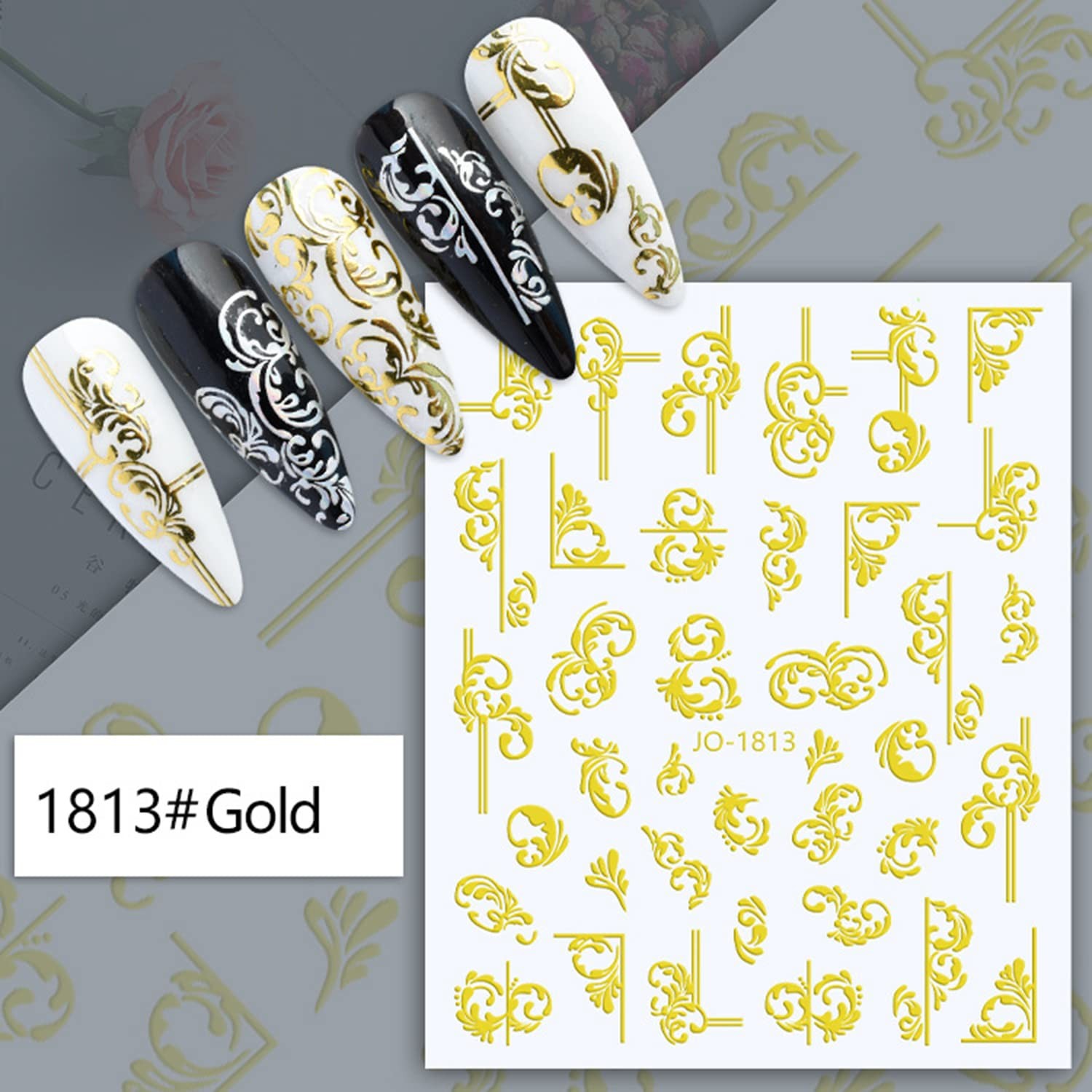 Holographic Gold Leaf Nail Art Stickers, Luxury Vine Nail Art Transfer Decals…