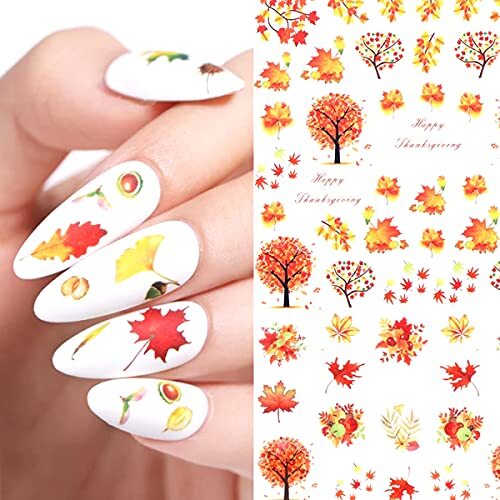 12 Sheets Fall Nail Art Stickers Thanksgiving Nail Decals Water Transfer A2