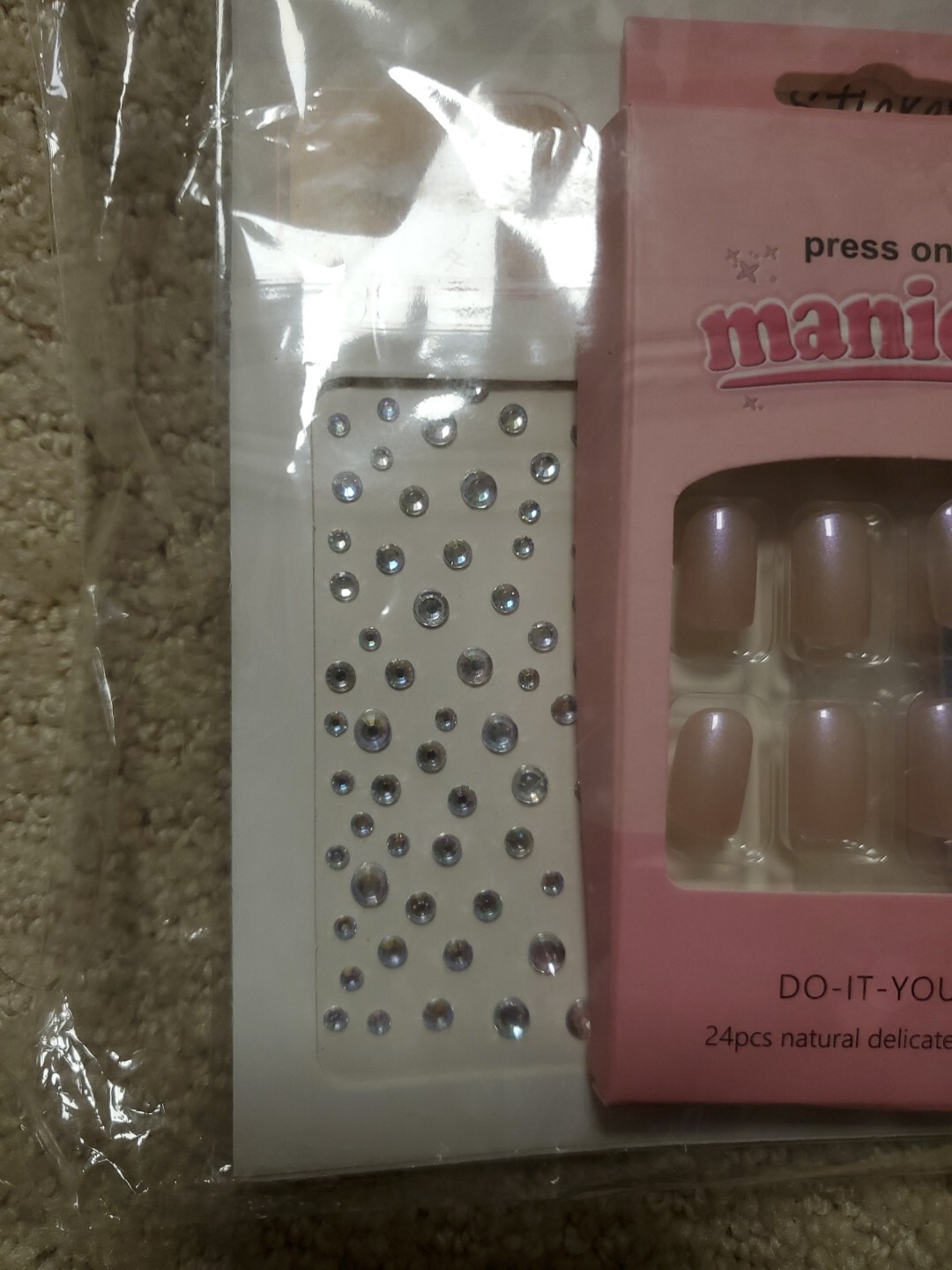 Press On Nails Medium -Light Pink Medium 1 Count (Pack of 24) +3DStickers.