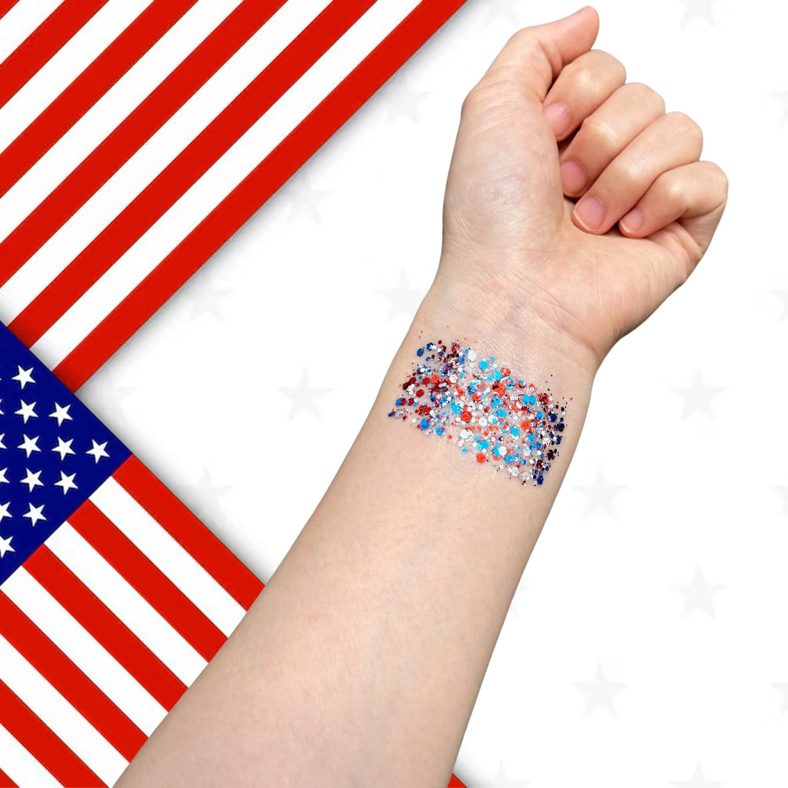 Patriotic Red White and Blue Body Glitter Stick,4th of July Accessories,Spark…