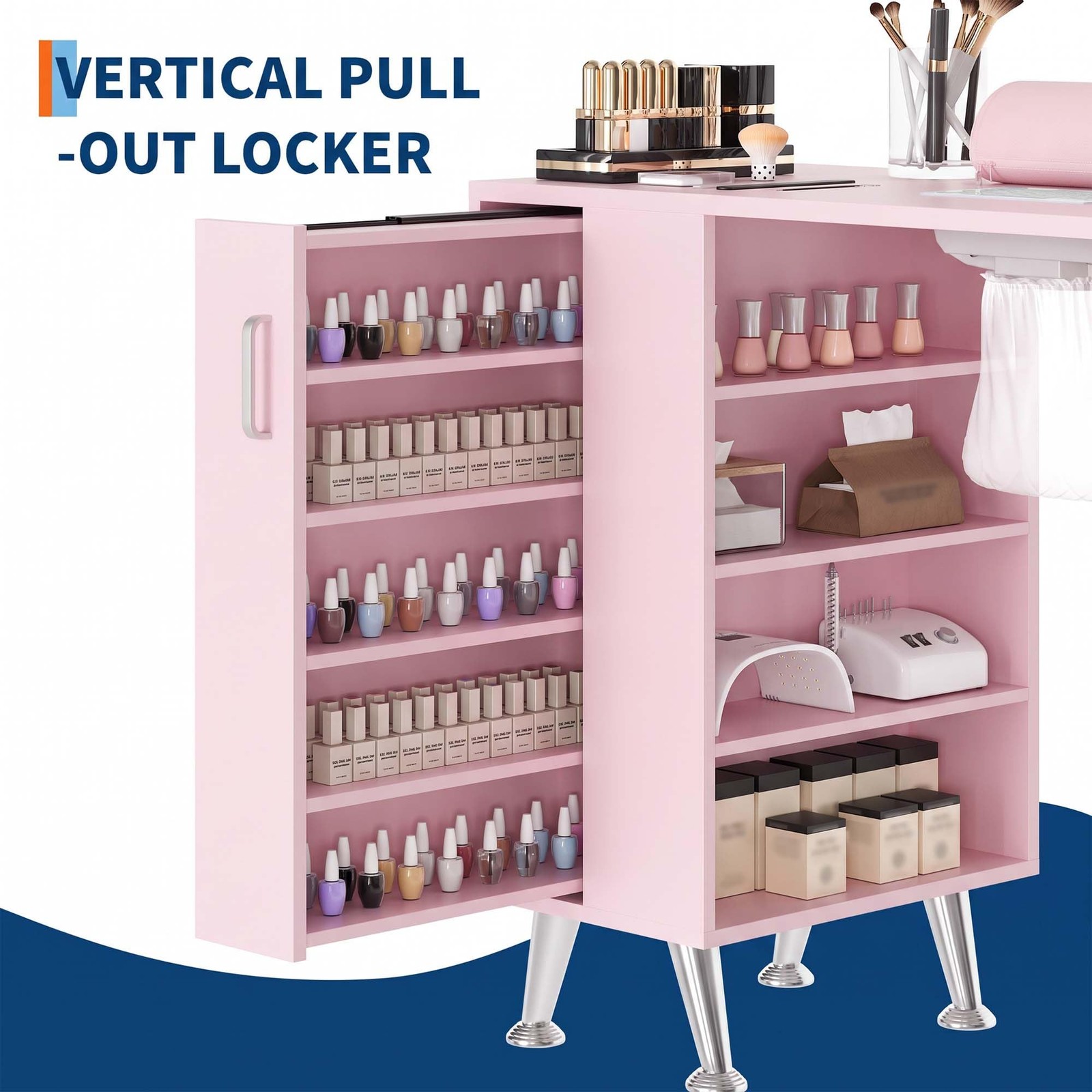 SunnyFurn 42.5” Nail Desk Pink w/ Dust Collector & Storage Drawers