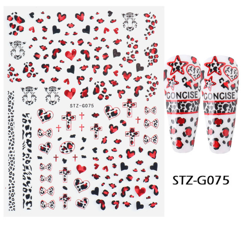 3D Nail Art Stickers Red Black Leopard Tiger Print Lace Heart Self-Adhesive NH23