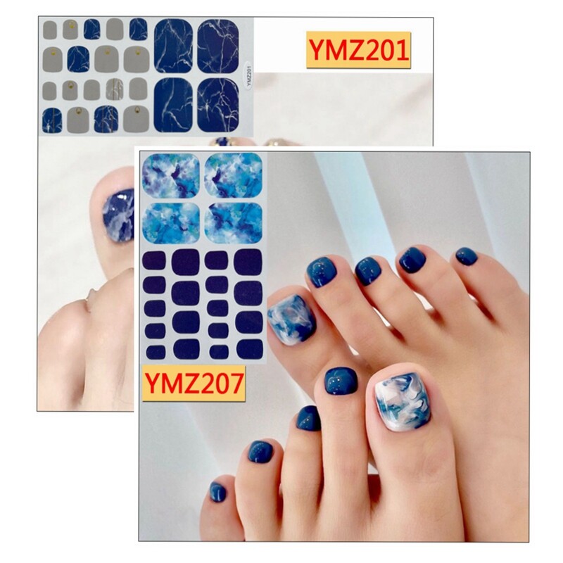 22pcs Toe Nail Marble Blue Good Accent Lines Full Cover Wraps Stickers