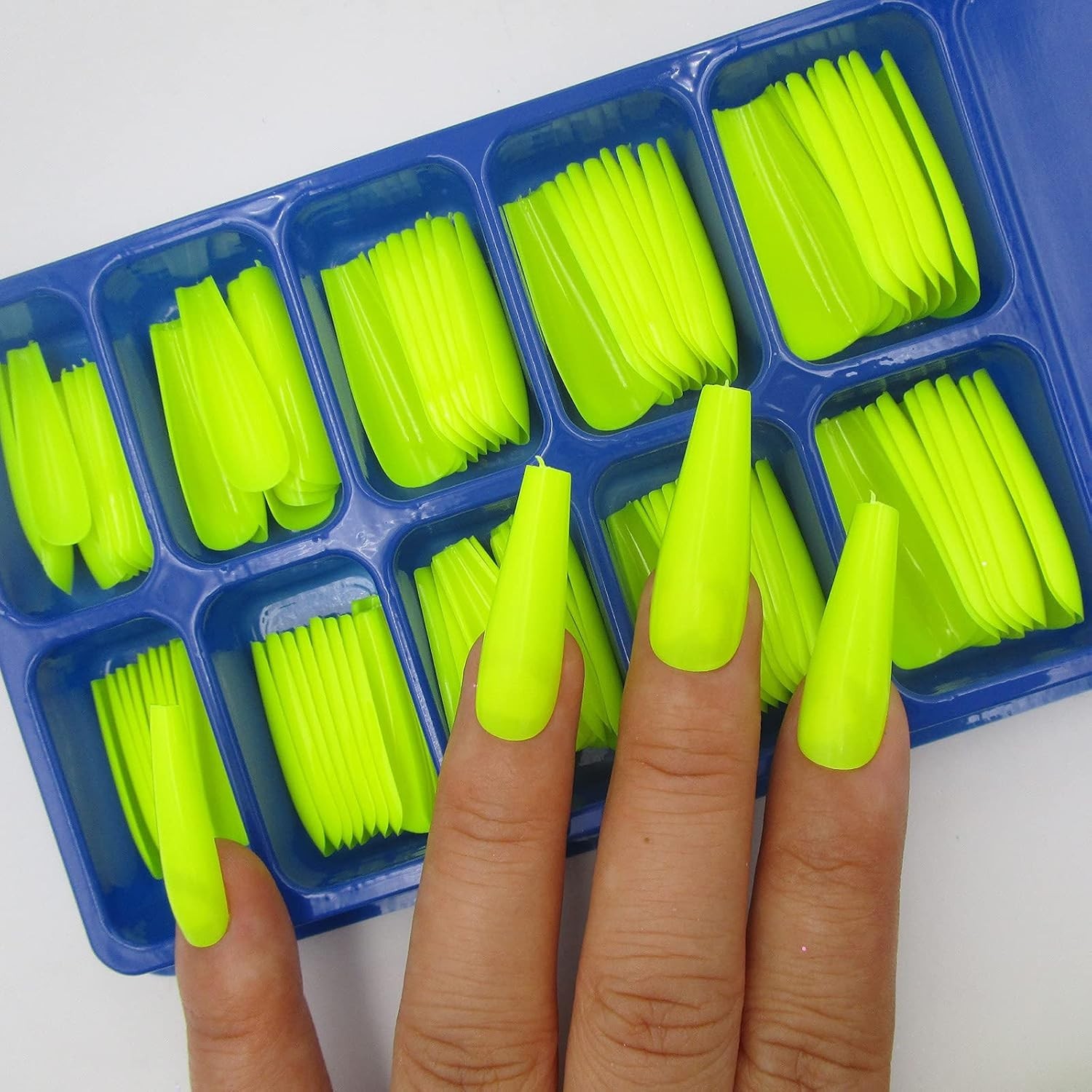 100pc Colored Long Coffin Press on Nails Artificial Acrylic Tips Ballerina Sh…