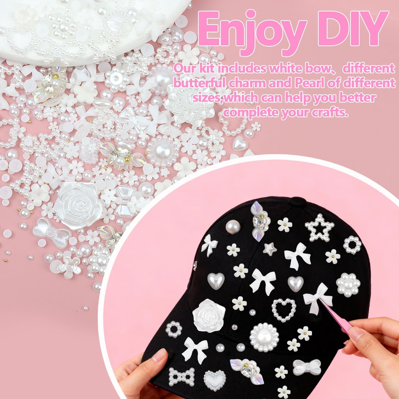 SEMATA Bedazzling Kit Flatback Pearls Flower Bow Gems Crafts 11-Colorful
