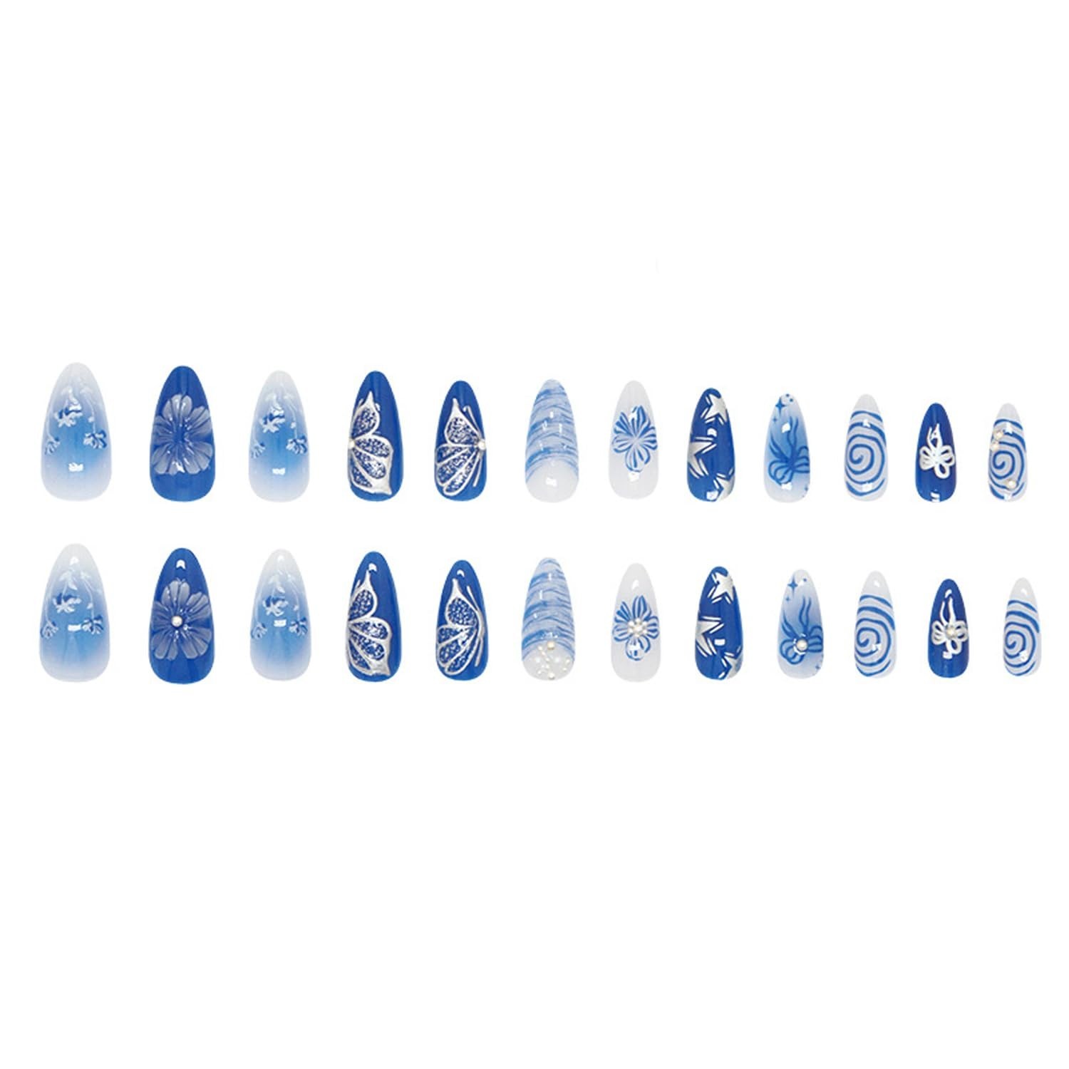 Reusable Floral Almond-Shaped Press On Nails – Easy Application & Glossy Finish