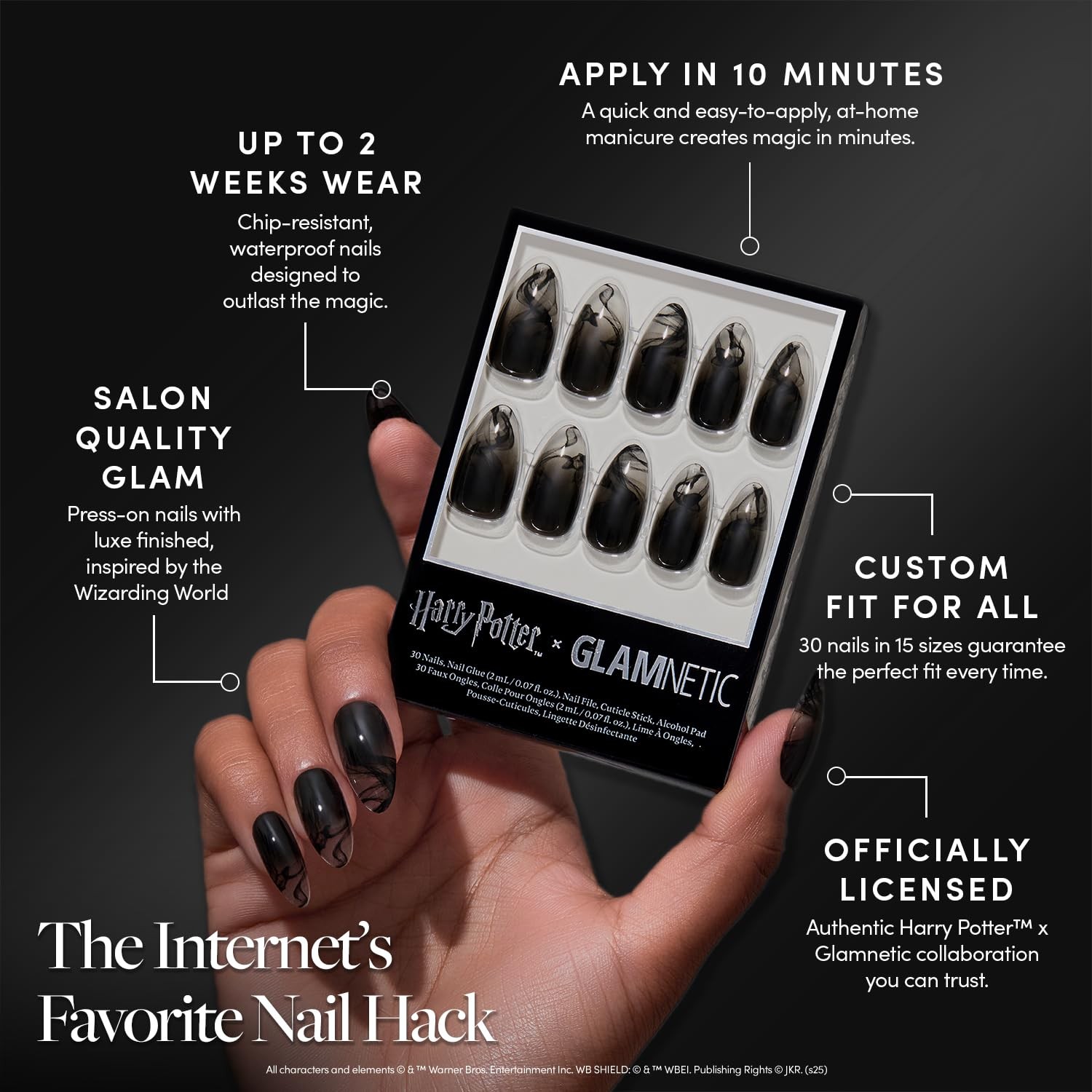 Press On Nails x Harry Potter™ – Dementor™ | Medium Almond Fake Nails with Sm…