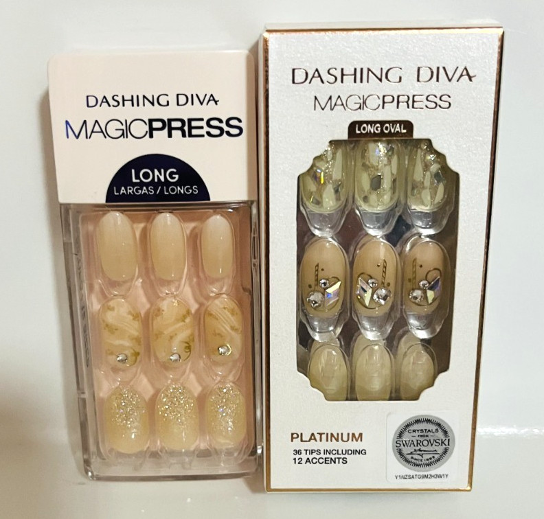 New Dashing Diva Manicure Nails Glitter Gold 2 Sets No Glue Magic PressOn