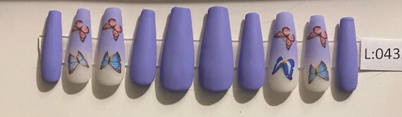 Lala Nail Butterfly + Custom Box | Matte Purple Nail | Ballerina Nail | M or L