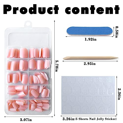 240pcs Short Press on Nails Peach Pink Full Cover Short Square Glossy Fake