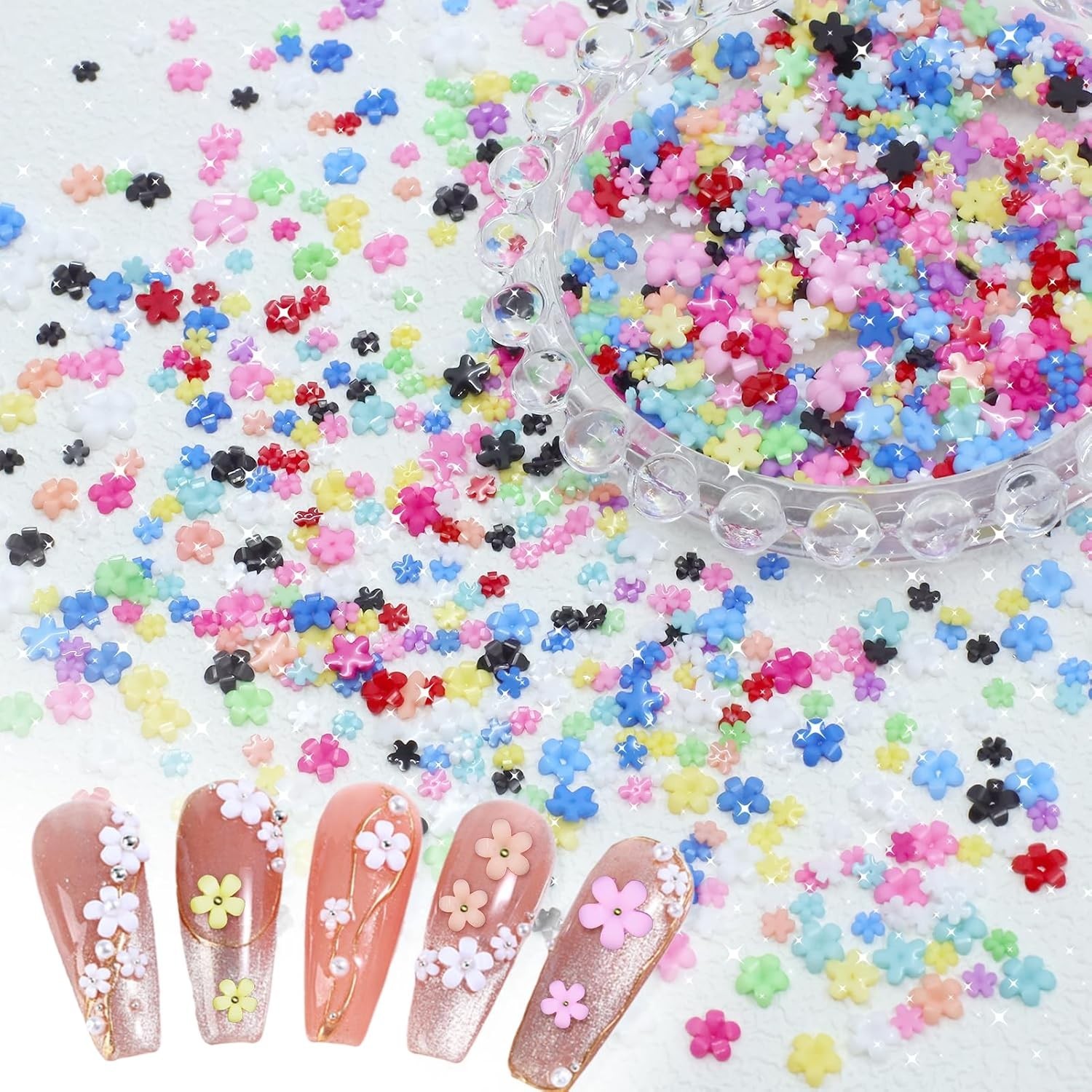 Flower Nail Charms, 3D Color Tiny Flowers Charms for Nails, Acrylic Spring