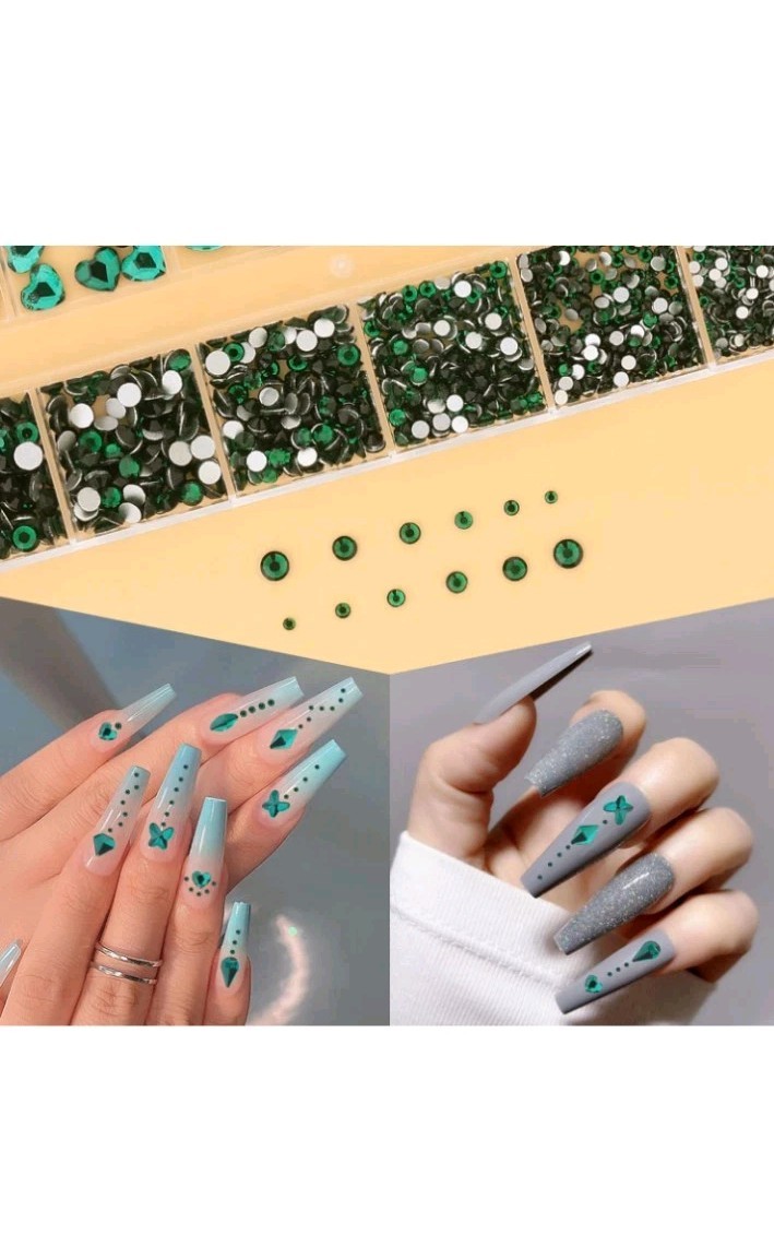 810PCS Rhinestones Crystal Rhinestones for Nail, Green Mixed Designs Nail Art
