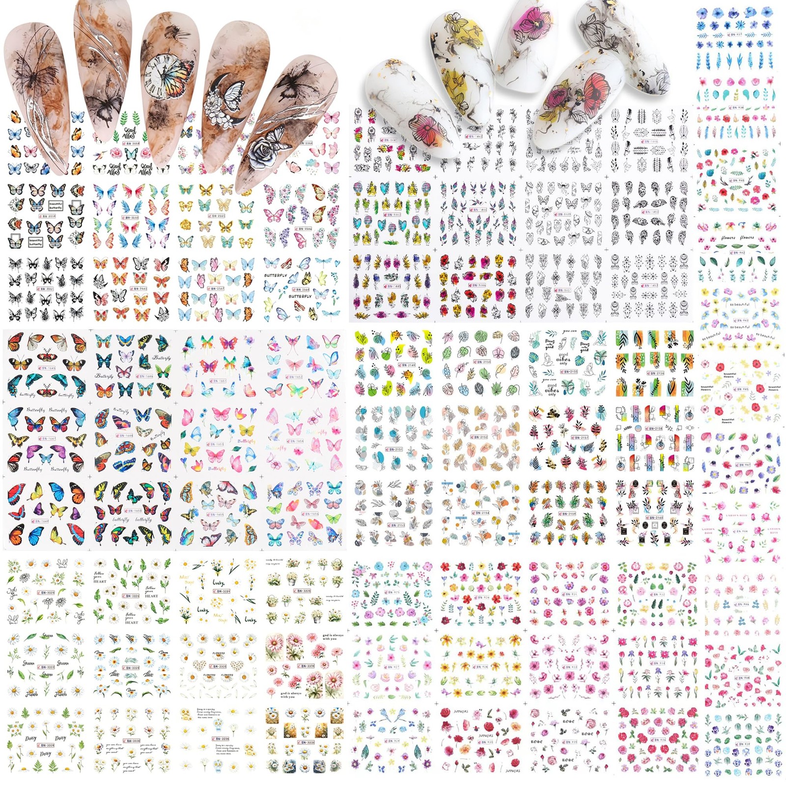 84 Sheets Nail Stickers, Water Transfer DIY Nail Decals, Butterfly Flowers Co…