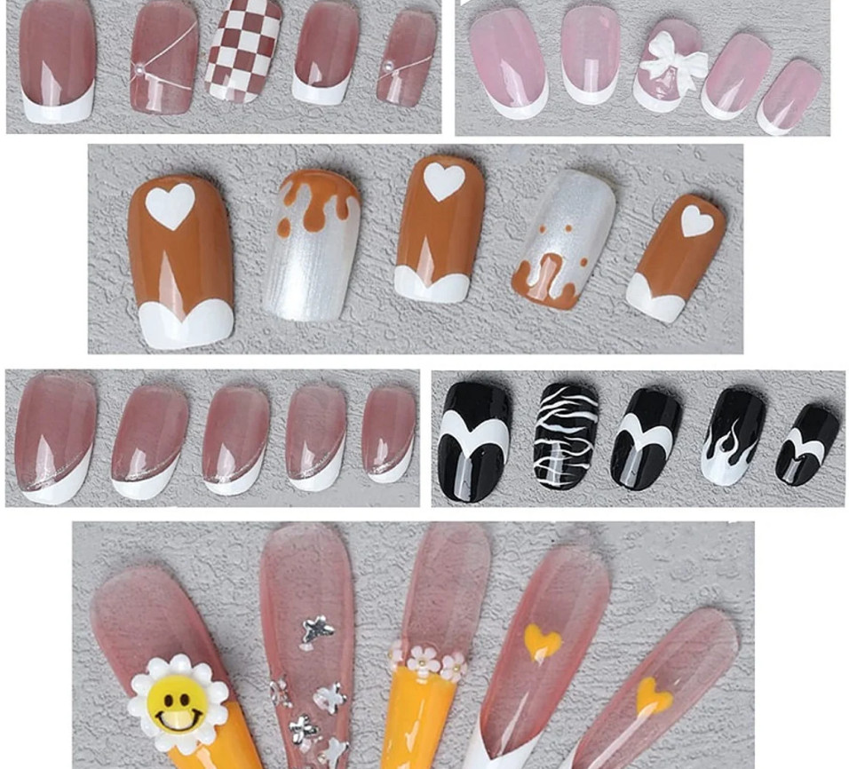 French Tips Nail Sticker White Stripes Wave Self-Adhesive Decals for Finger NH18