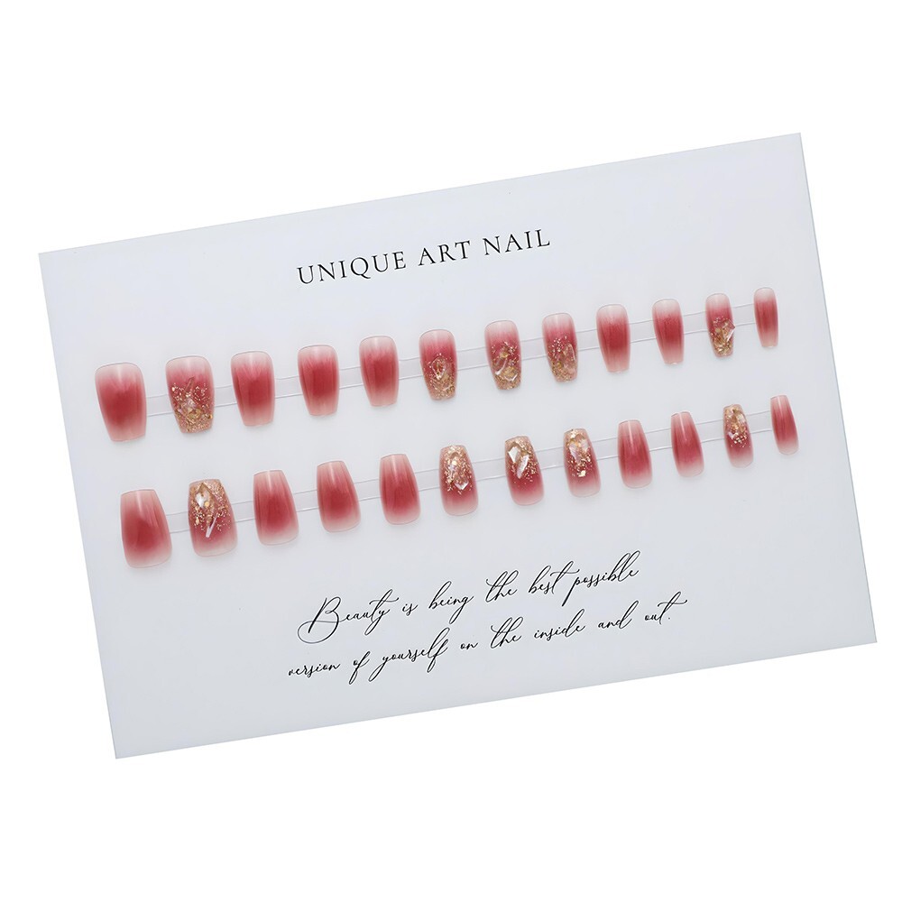 Hand-made UV Gel – Icy Blush Champagne Rhinestone – Removable Nail Patch Set