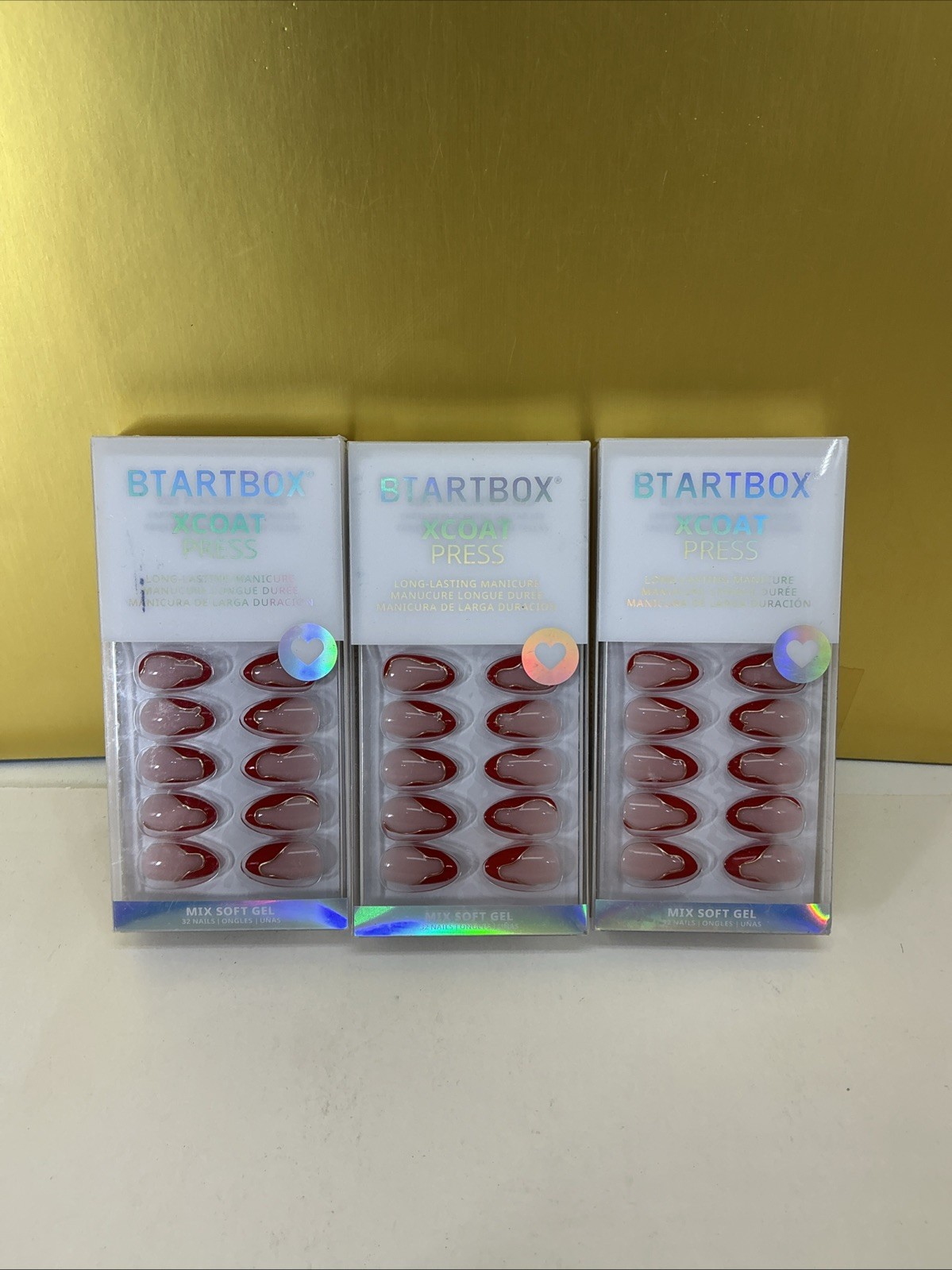 3x BTARTBOXNAILS X-Coat PRESS Nails 32 Nails And Glue 2-4 Weeks Of Wear NEW