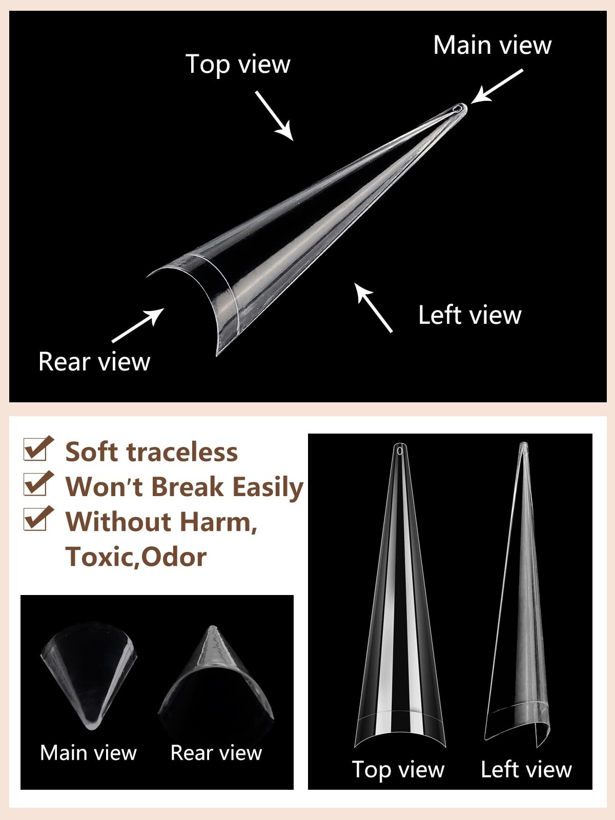 500Pcs Stiletto Nail Tips for Acrylic Nails, XL Long Clear False Nails Tips S…
