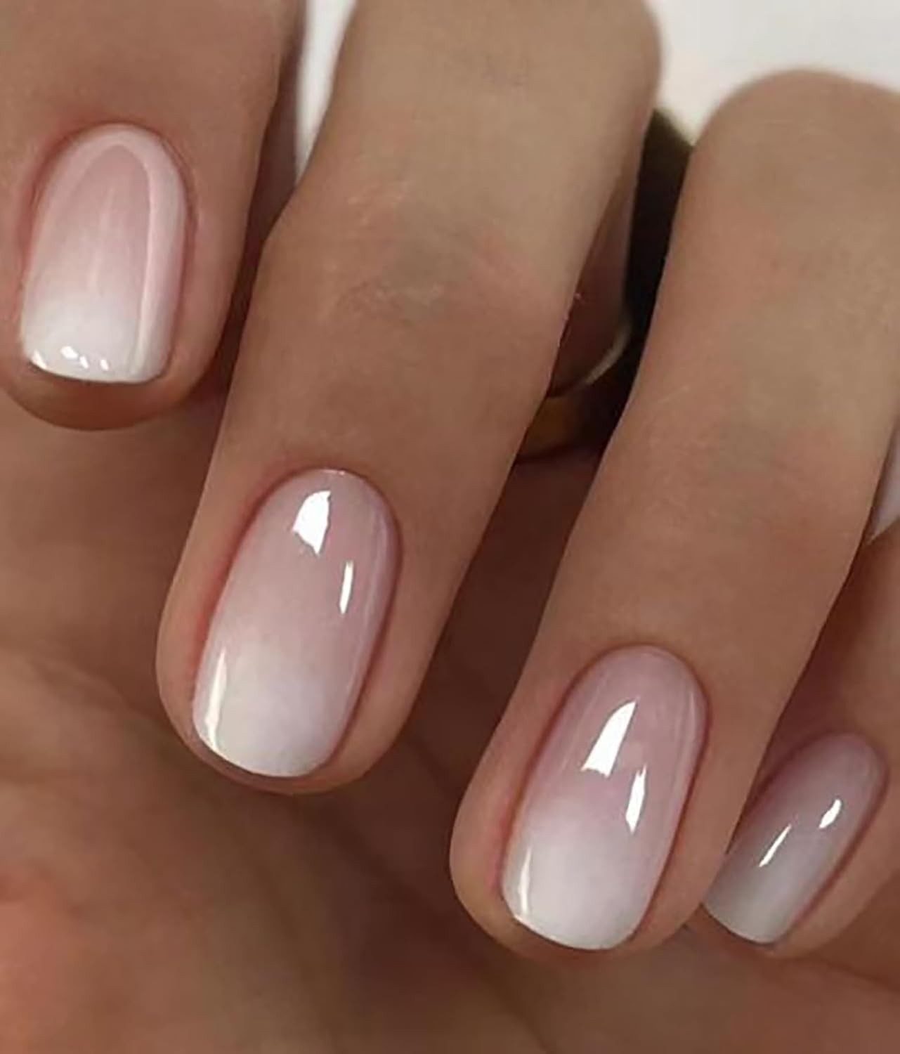 Gradient Short Press On Nails Square Chrome Acrylic Fake Nails for Women