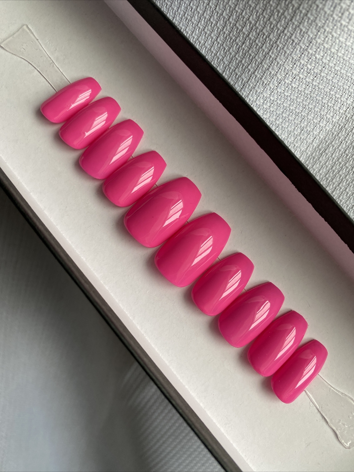 🔥 CUSTOM Gel Press On Nails, HOT PINK ,Coffin Short ,10p Set W/ kit NEW