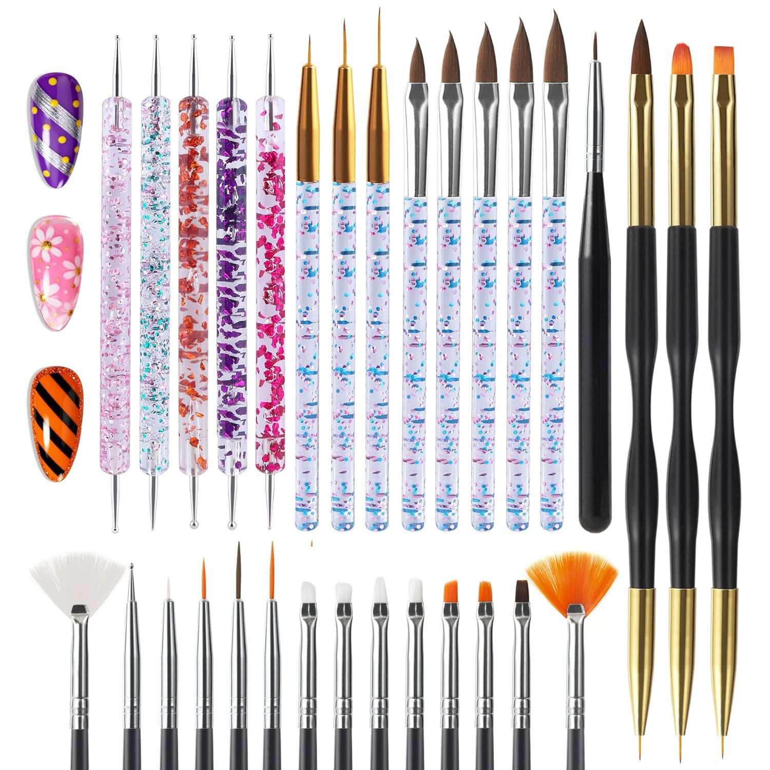 31-Piece Nail Art Brush Set with Dotting Tools and Striping Brushes