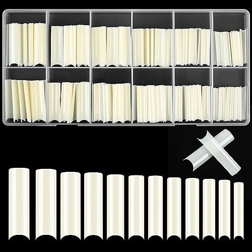 240 Pcs Square Nail Tips Extra Long No C Curve XXL Tapered Square Half natural