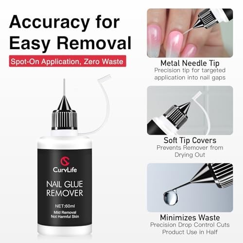 Gentle Nail Glue Remover 60ml for Press-On & Gel Nails, Non-Acetone Formula