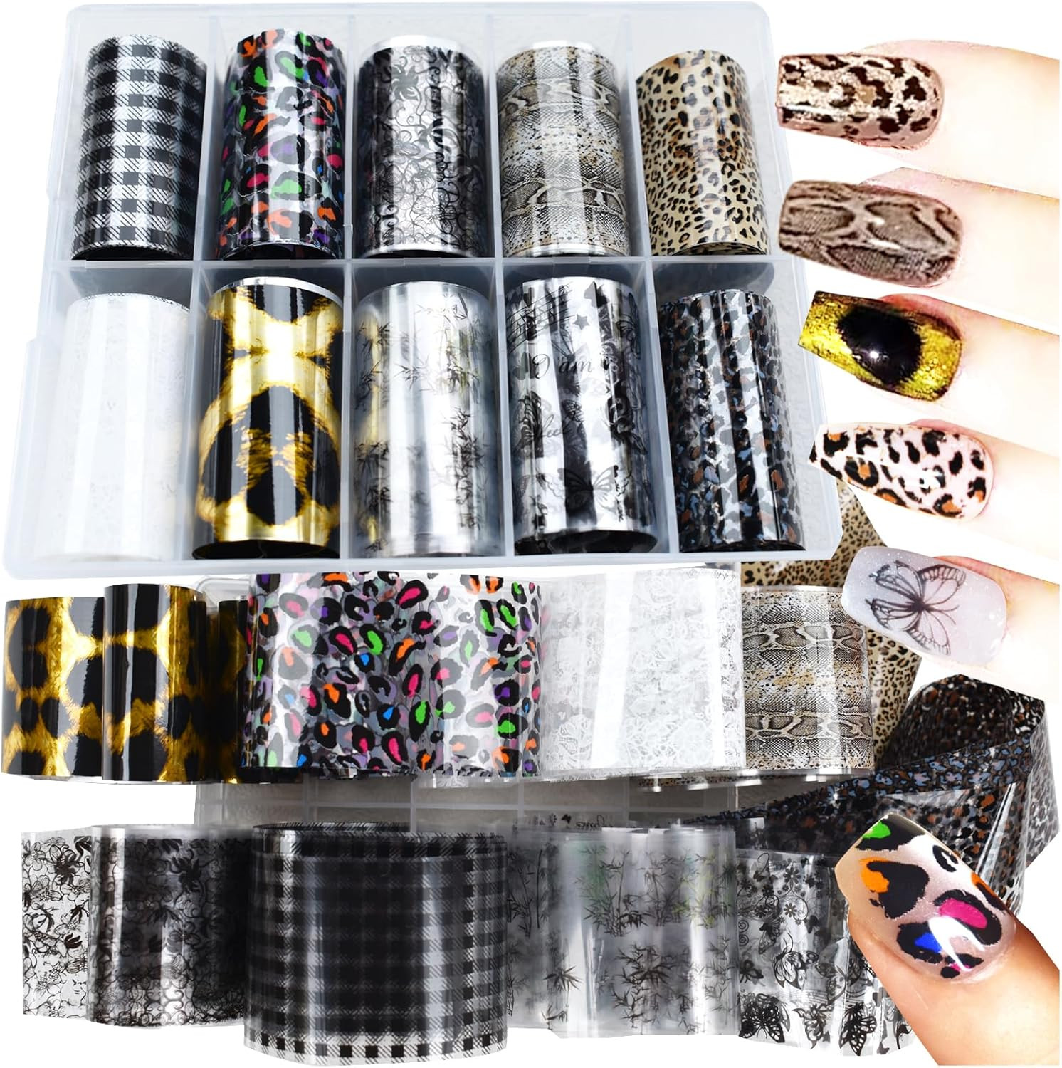 30 Rolls Nail Art Transfer Foils Set,10 Rolls Holographic Laser Aurora Nail Foil