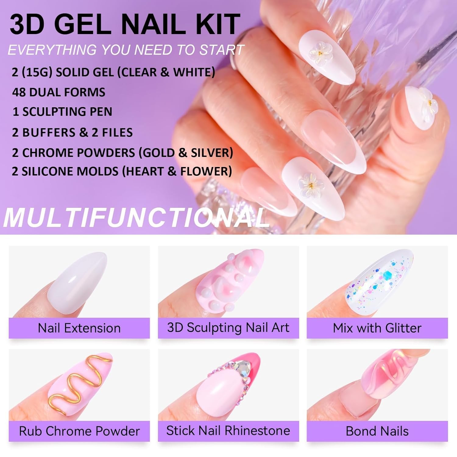 Gel Blanco 3d 4 en 1 15ml Gel Escultor Unas Extensiones Modelado De Salon Hogar