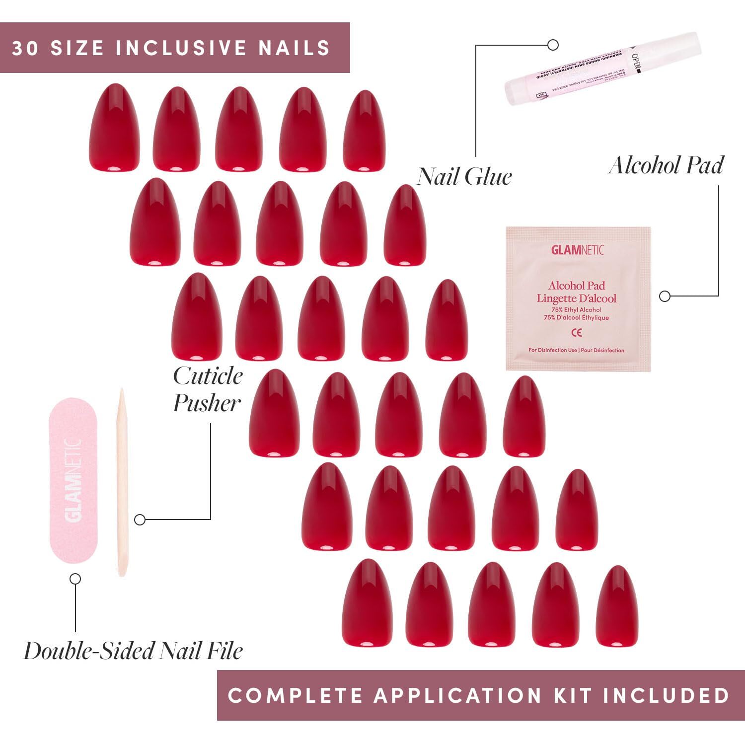 Press On Nails – Classic Red | Opaque Cool Tone Timeless Red Short Almond Fal…