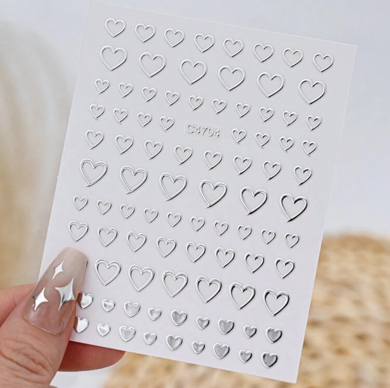 Nail Art Stickers Metallic SILVER Star Moon Heart Cross Christmas Decals