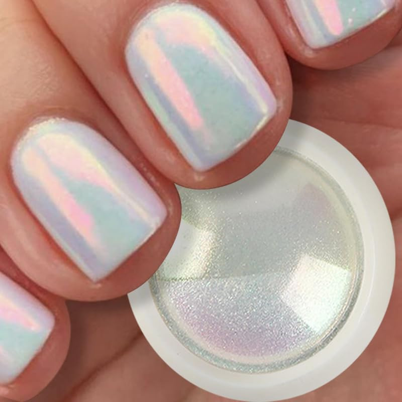 2Pcs White Chrome Nail Powder Moonlight Pearl Powder for Nails, Magic Clear Pear