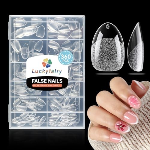 Nail Tips, 360pcs Soft Gel Pre-Shaped Acrylic XS Fake Nails, Extra Short Almond