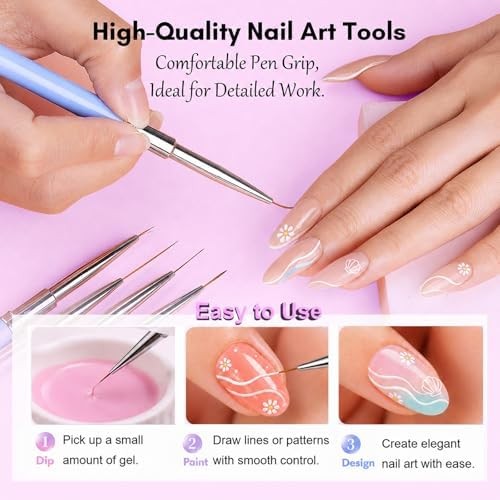 Makartt Nail Art Brushes Set: 5pcs Liner Brushes 7/9/11/15/25mm Thin Nail Art De