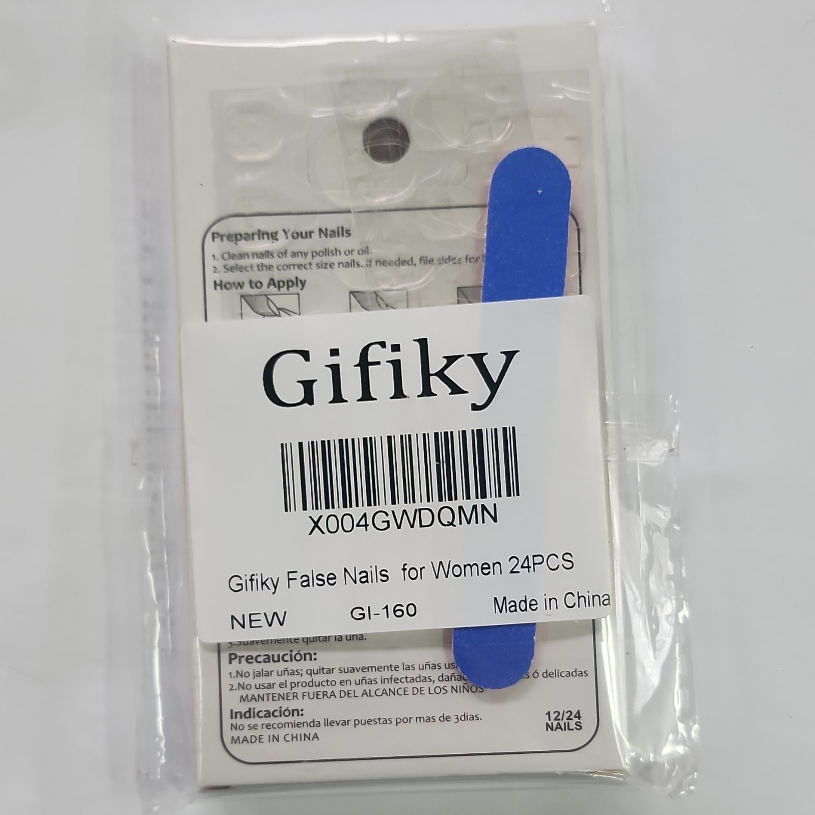 Gifiky French Almond Press-On Nails Full Cover Beige White GI-160 24PCS