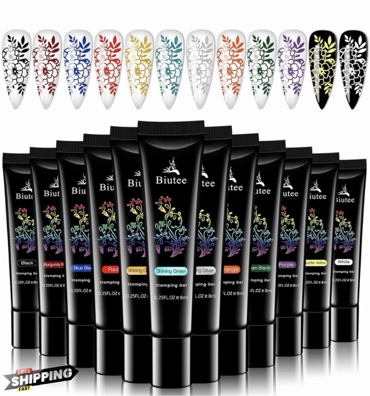 Stamping Nail Polish Gels, 12 Colors Stamping Gels 0.25 Fl Oz Soak off Printed G